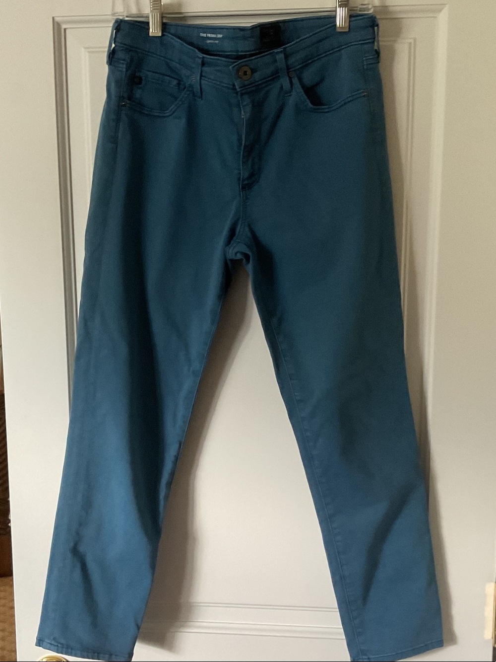Ag Adriano Goldschmied Teal Cropped Slim Straight Jeans